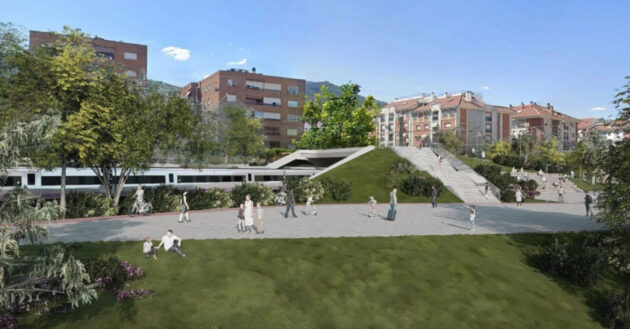 Diseño a ordenador de cómo será la integración ferroviaria en Jaén. © MINISTERIO DE TRANSPORTES Y MOVILIDAD SOSTENIBLE.