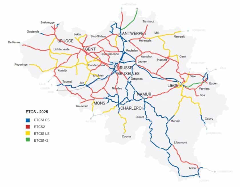 Mapa del despliegue del ETCS en Bélgica. (C) ERMTS.BE