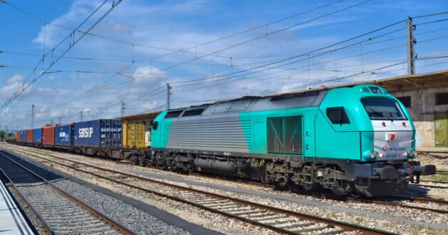 Tren de mercancías de Transfesa en Reus. (CC BY SA) JUAN ENRIQUE GILARDI-Flickr. Imagen recortada.
