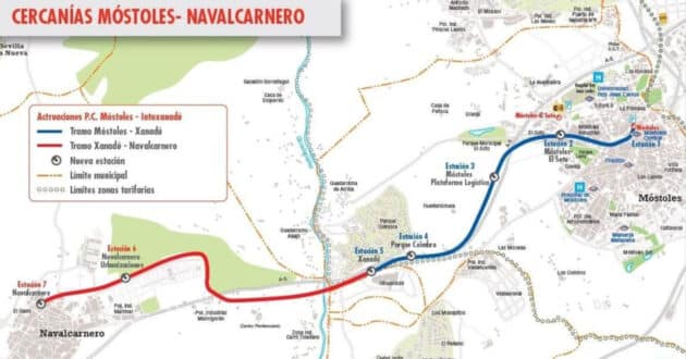Plano del Cercanías entre Móstoles y Navalcarnero según el proyecto original. © COMUNIDAD DE MADRID.