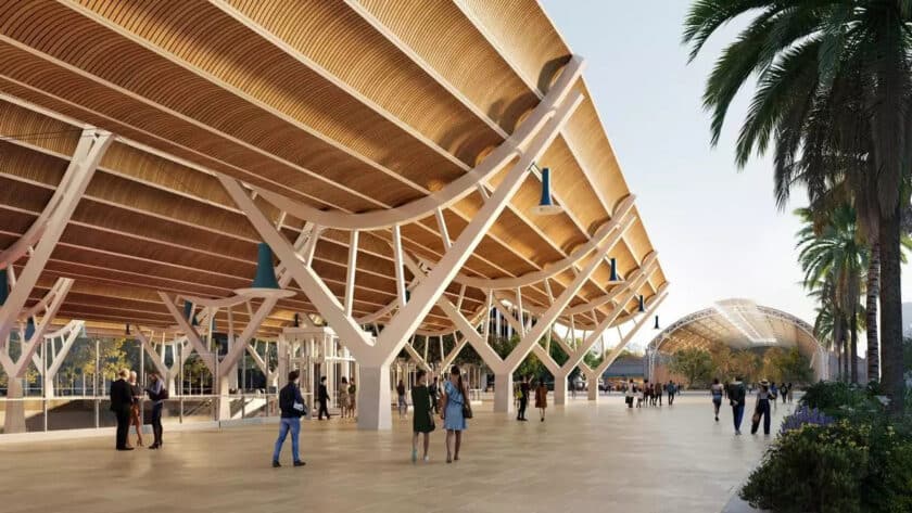 Diseño a ordenador de cómo se verá la actual València Estació del Nord desde València Central. © SENER GROUP