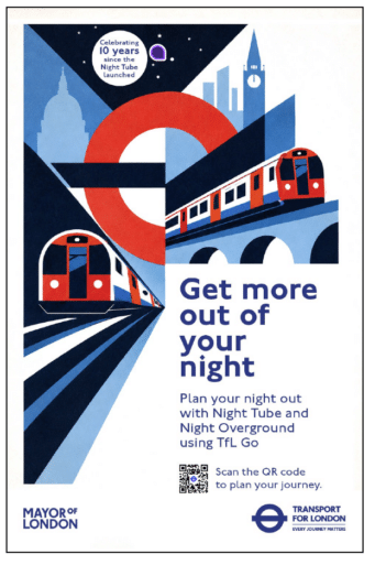 Póster del décimo aniversario del Night Tube.